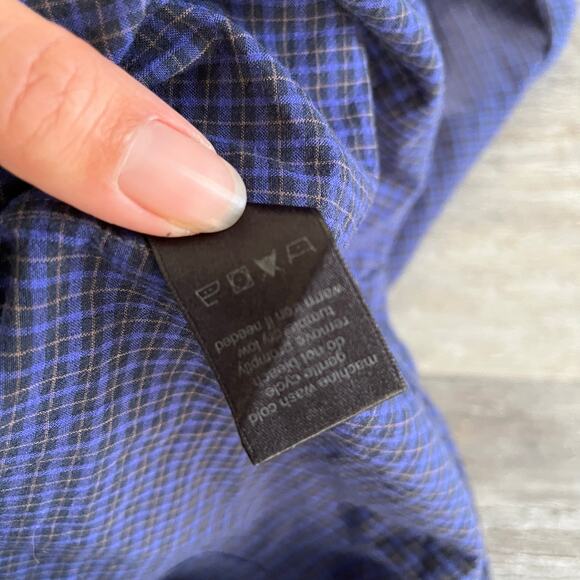 John Vabartos Micro Black Watch Plaid Blue Mens L Button Down Long Sleeve Shirt - Picture 5 of 10